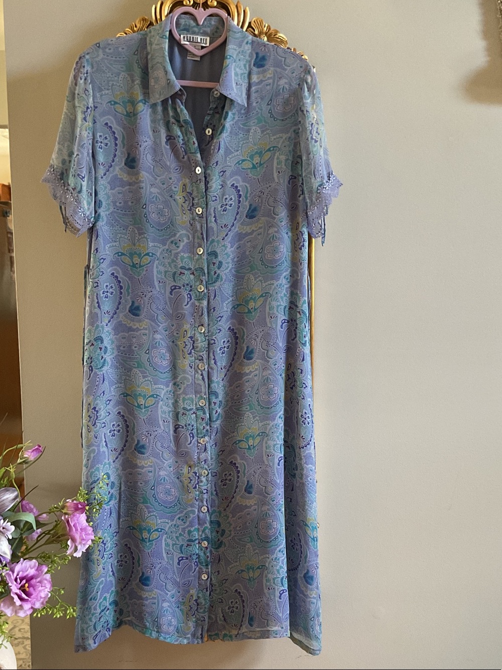 Robbie Bee 100% Silk Light Blue Paisley Midi Dress 10